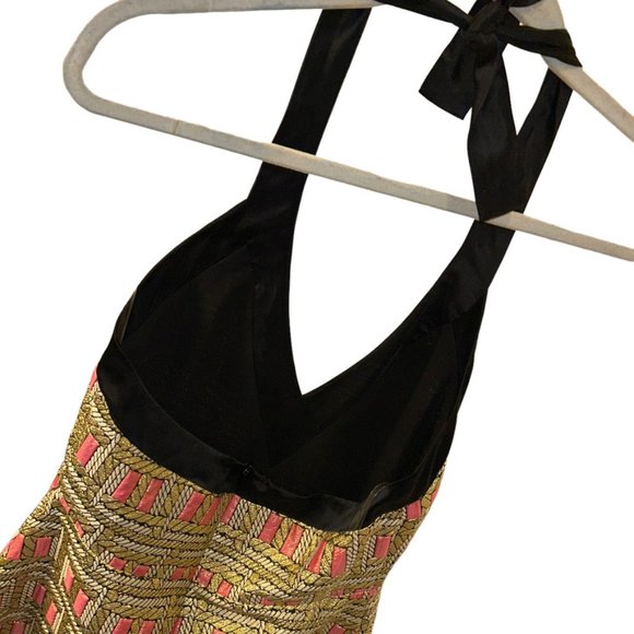 Cynthia Rowley pink gold Metallic STUNNING halter gown dress 6 - Picture 3 of 5